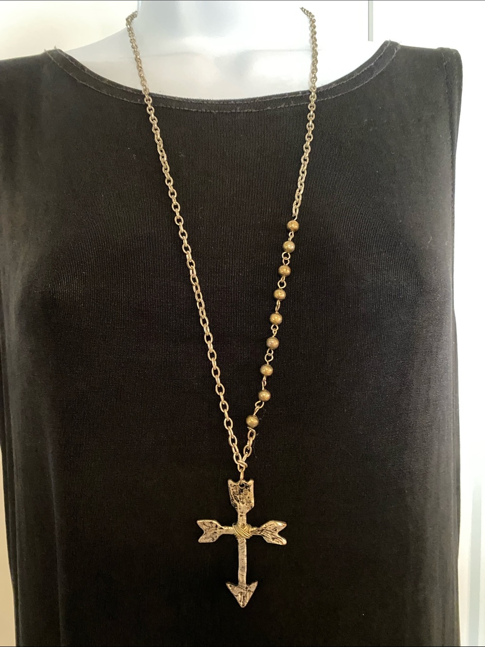 Silver-tone Arrow Cross Pendant Long Necklace